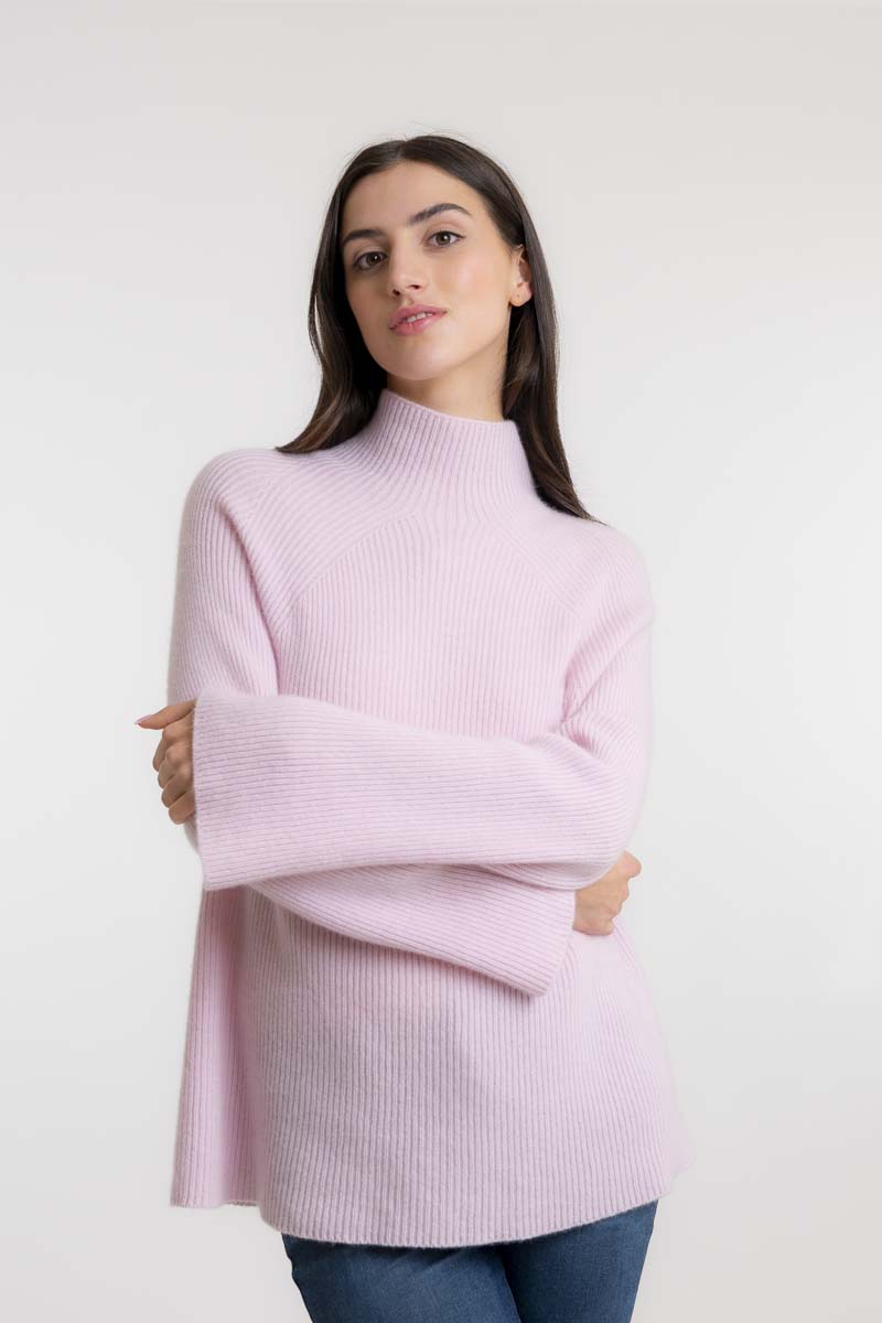 Pull Cachemire Côtelé Rose Clair