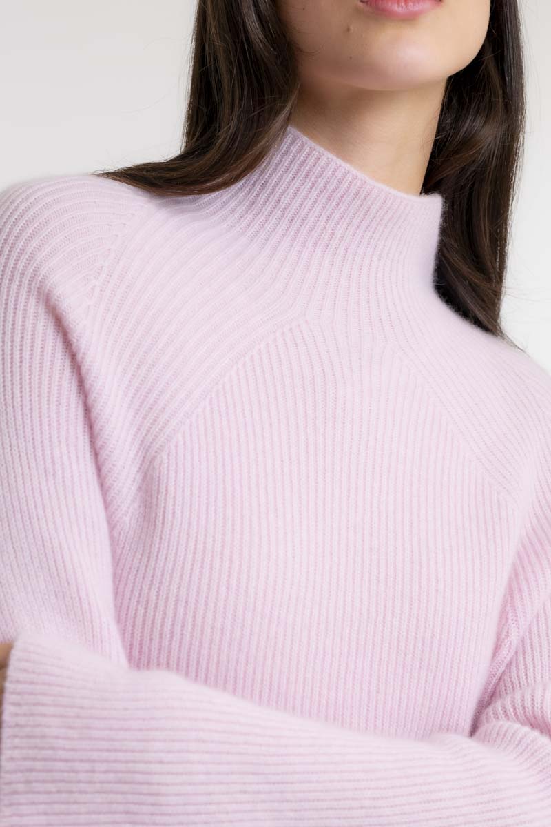 Pull Cachemire Côtelé Rose Clair
