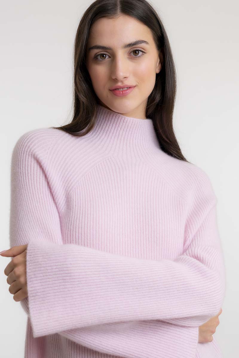 Pull Cachemire Côtelé Rose Clair