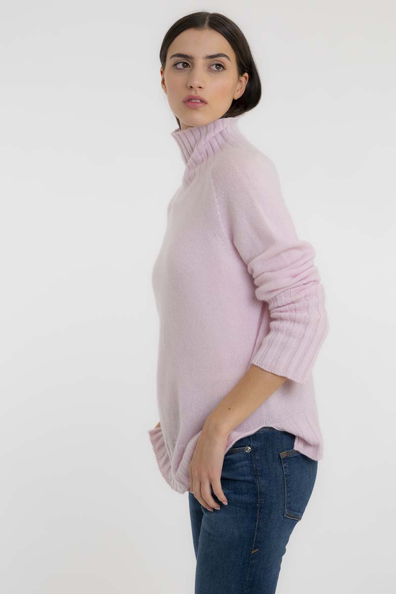 Pull Epaule Selle Cachemire Rose Clair