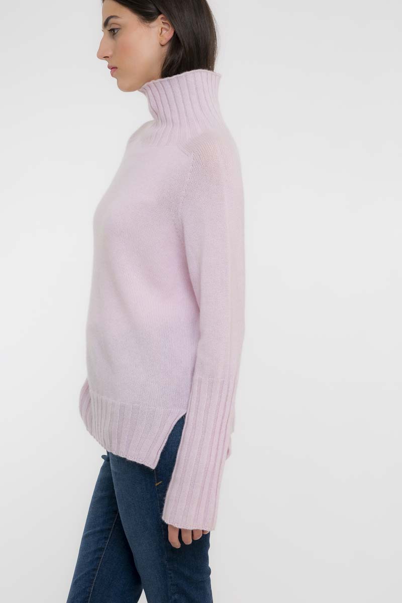 Pull Epaule Selle Cachemire Rose Clair