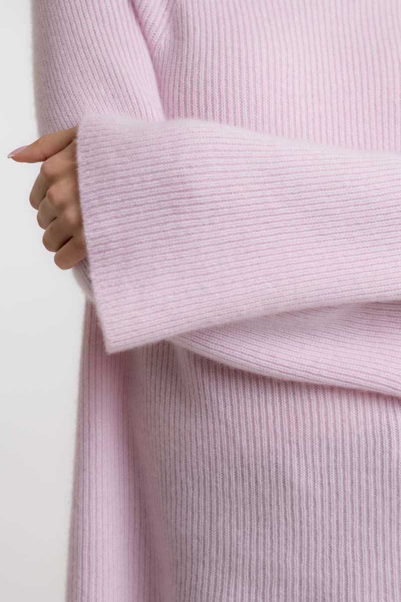 Pull Cachemire Côtelé Rose Clair