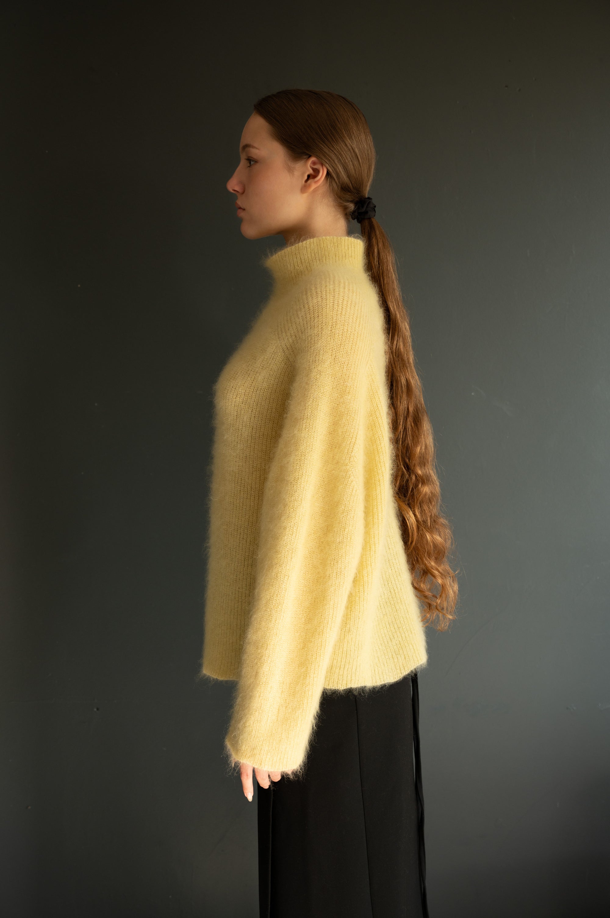 Mohair & silk loose fit sweater in Butter Yellow