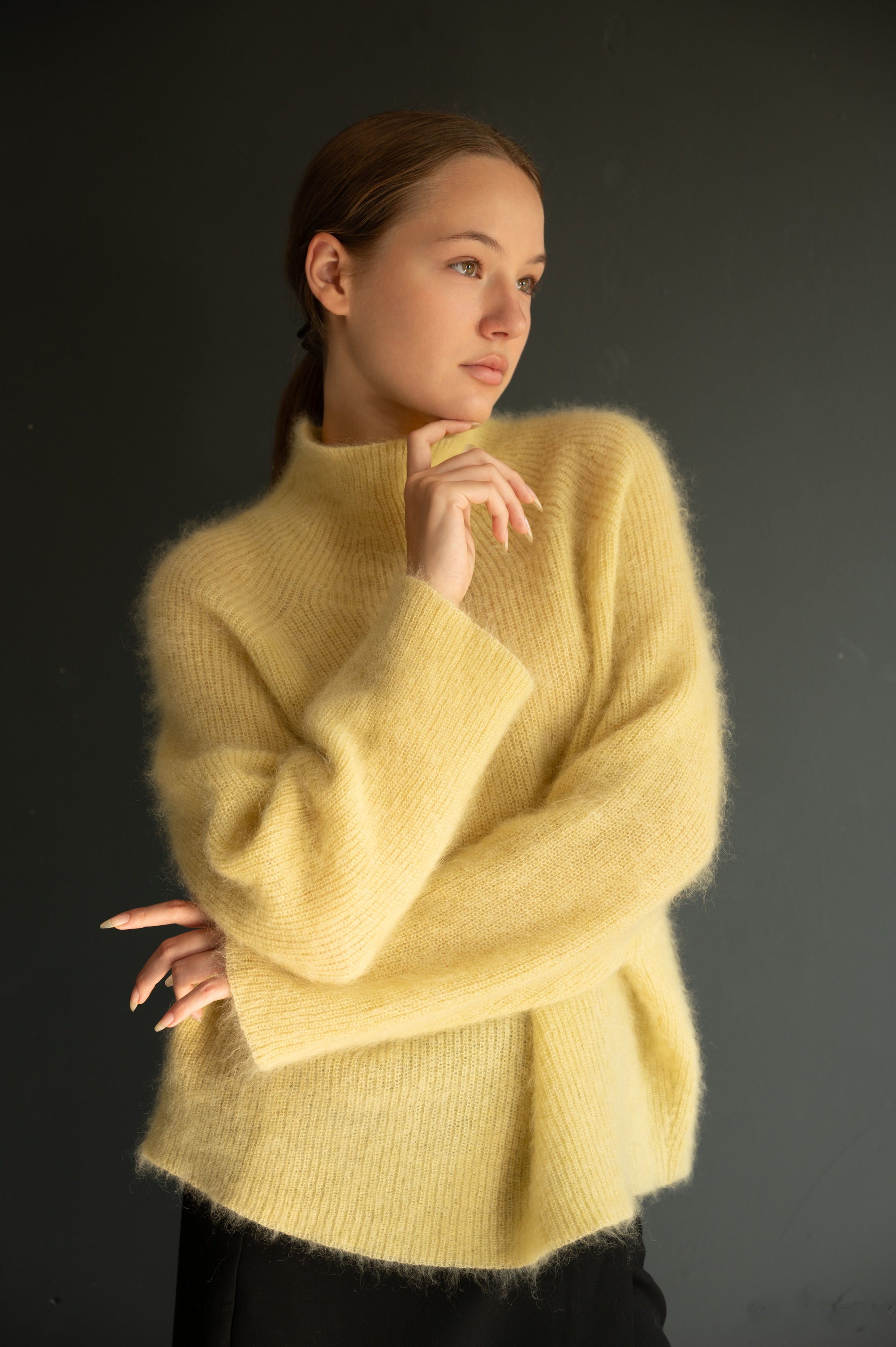 Mohair & silk loose fit sweater in Butter Yellow