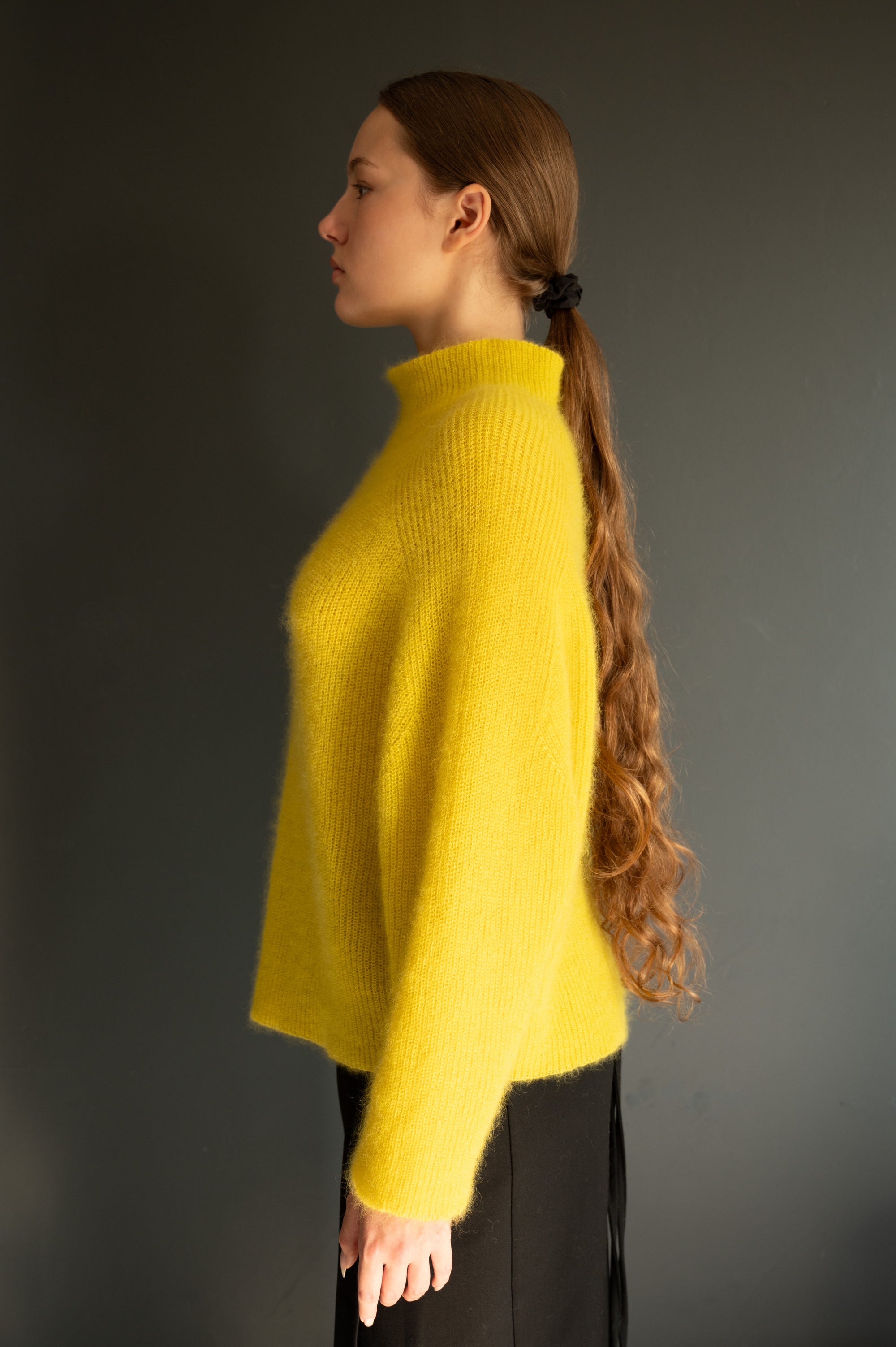 Mohair & silk loose fit sweater in Lemon Yellow