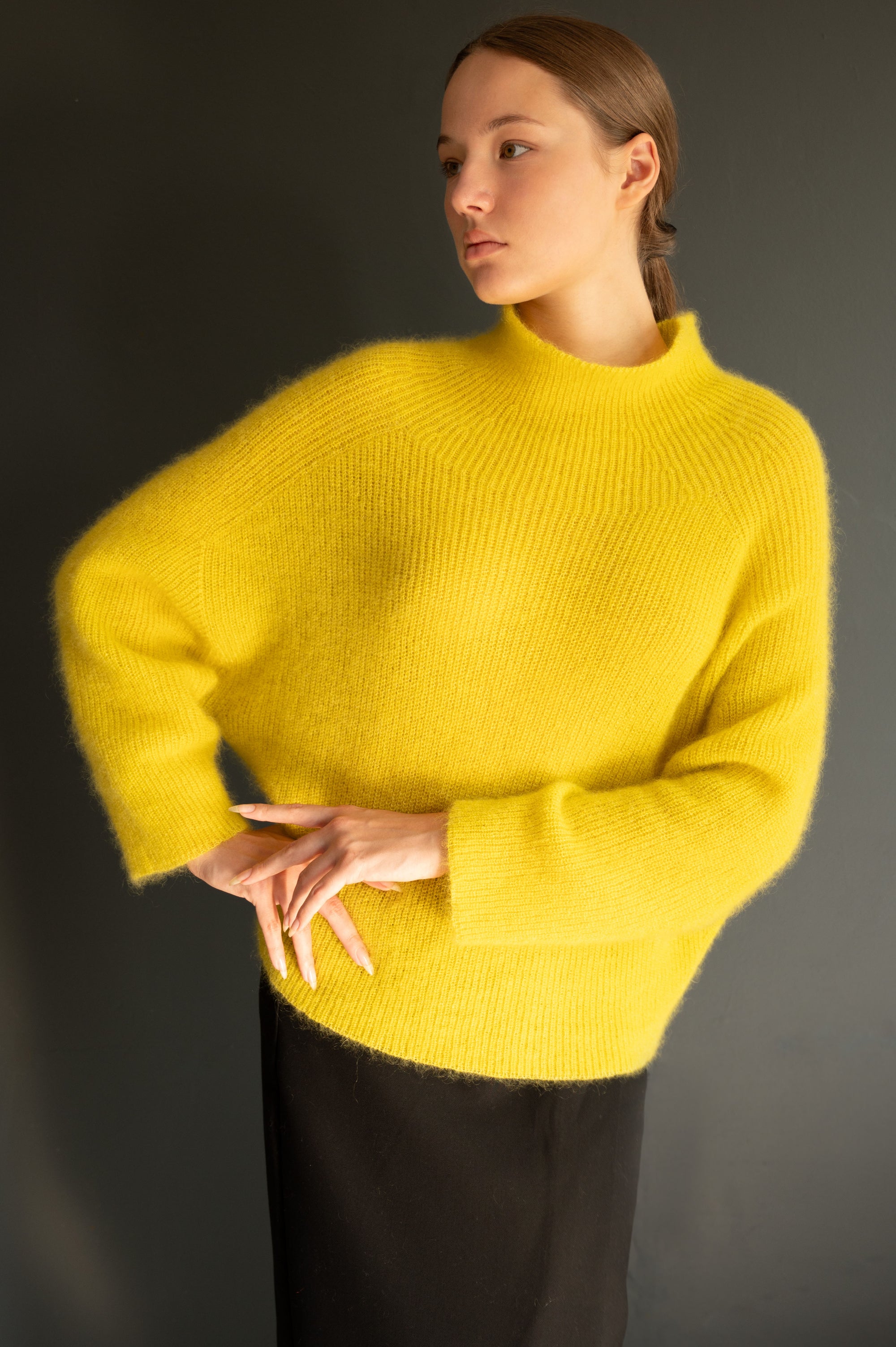 Mohair & silk loose fit sweater in Lemon Yellow