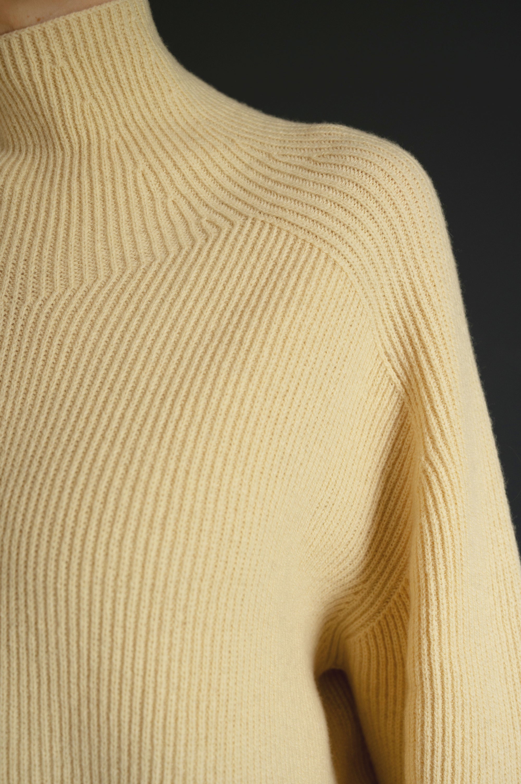 Long Ribbed Merino Sweater in Butter Yellow.