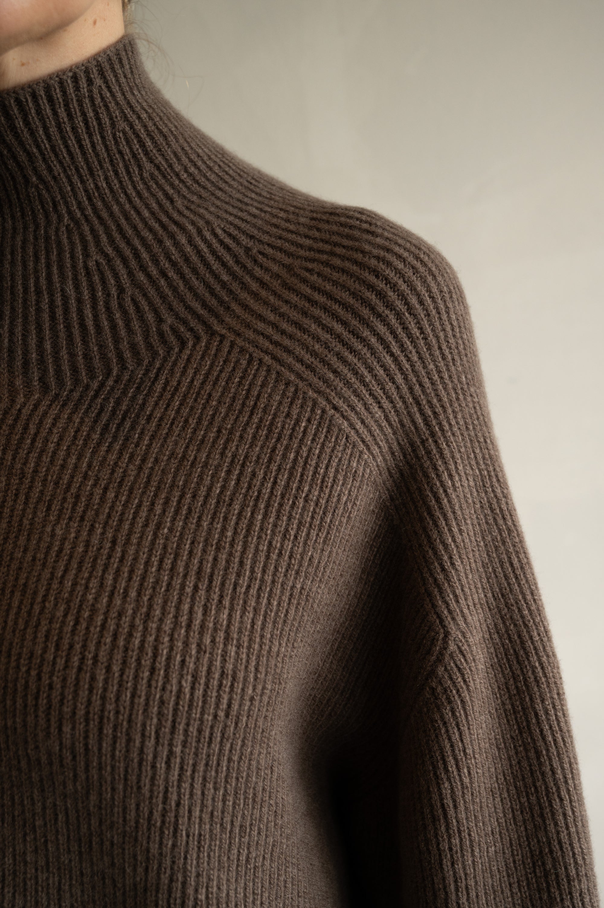 Long Ribbed Merino Sweater in Light Brown