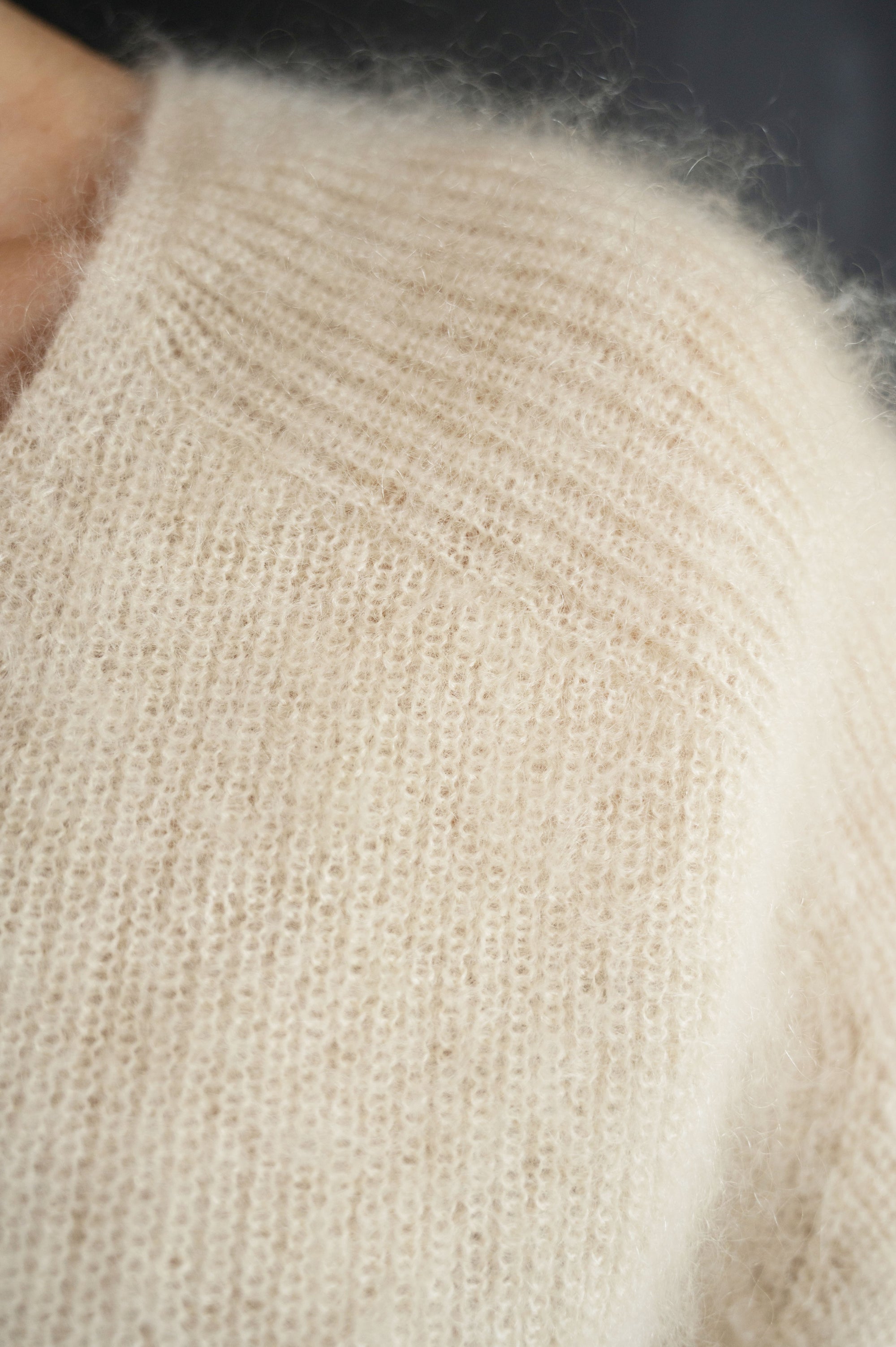 Mohair & Silk Cropped Sleeves Sweater in Off White