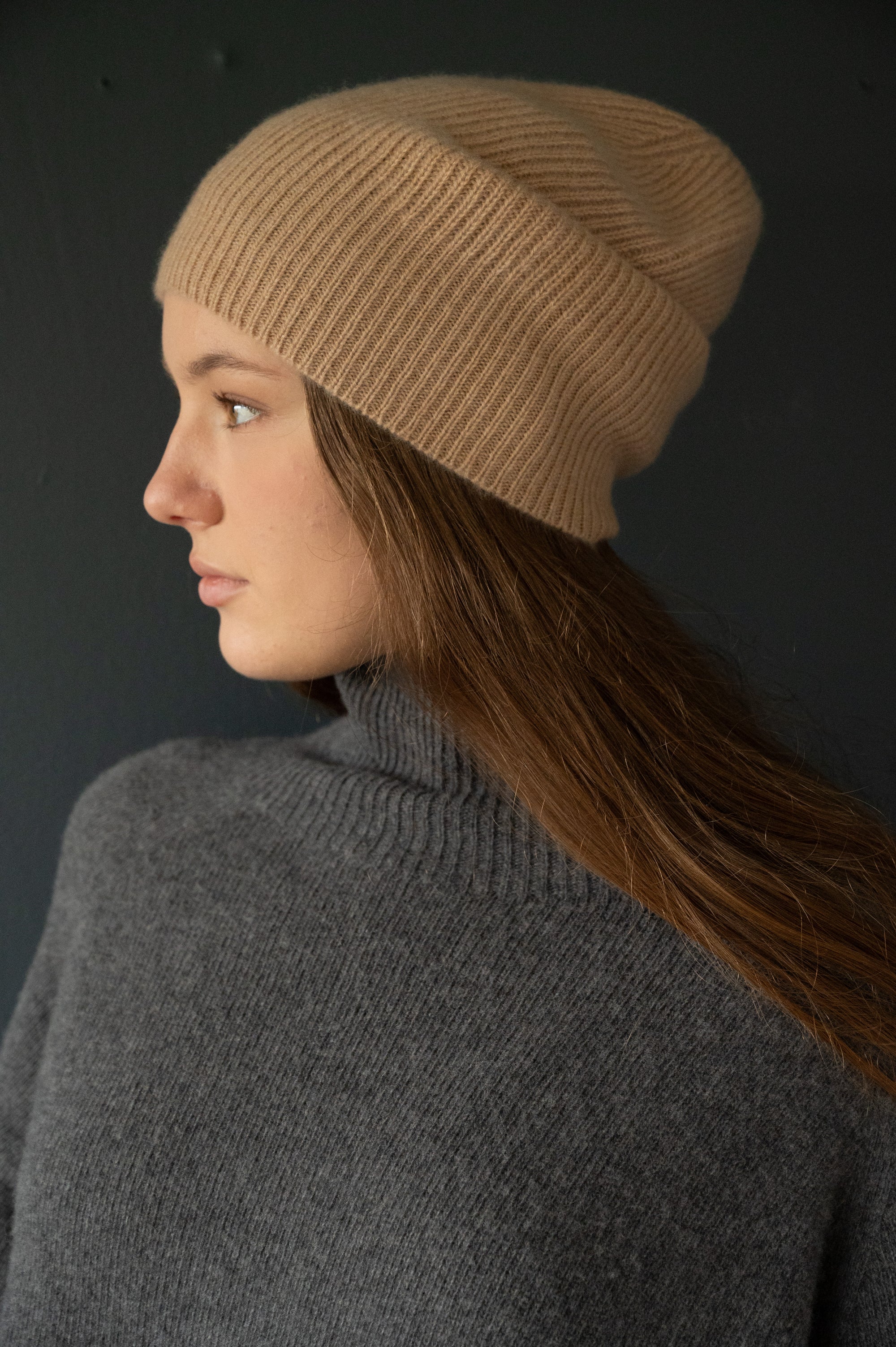 Cashmere Slouch Rib Hat and Rib Mittens