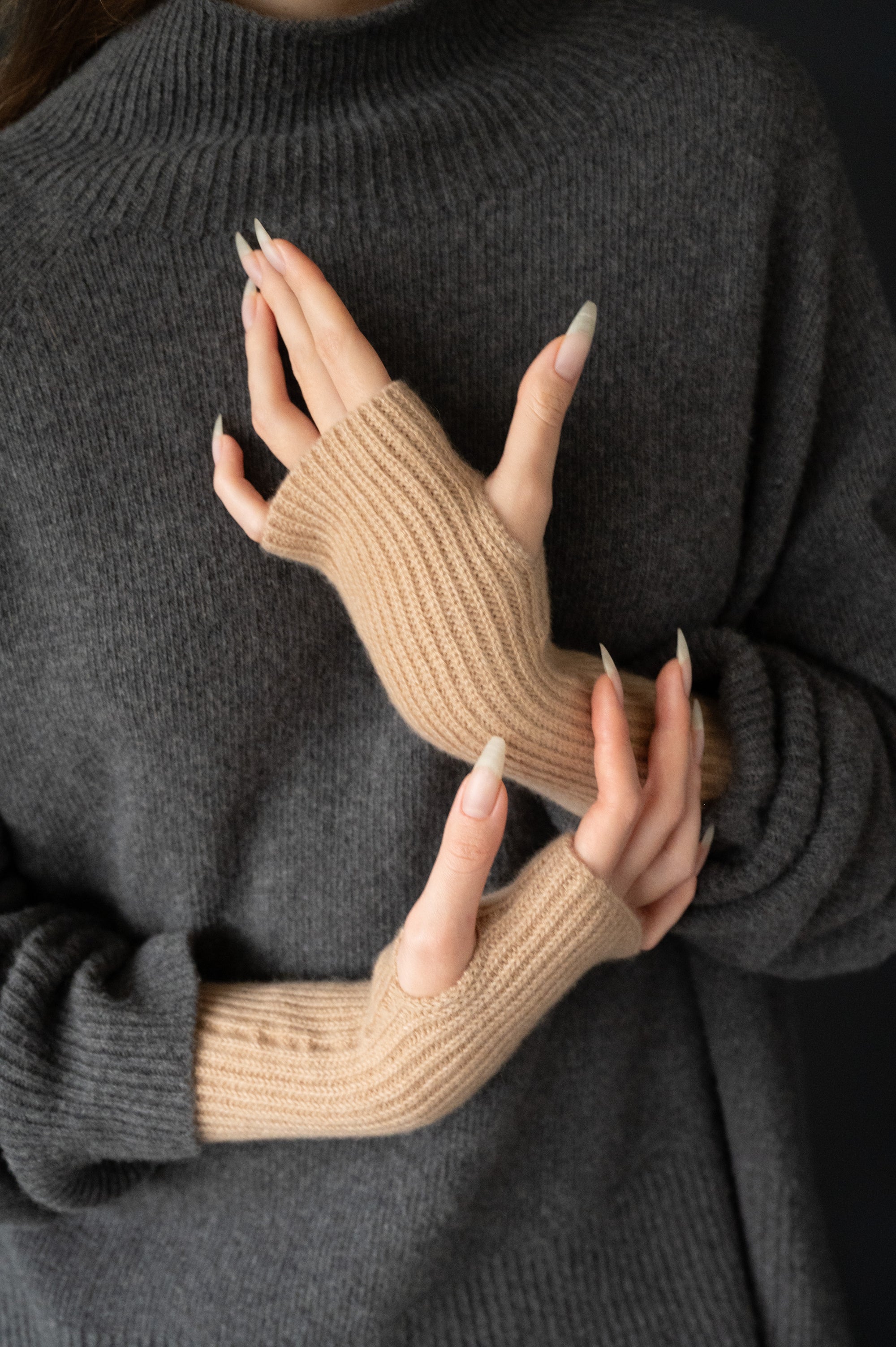 Cashmere Slouch Rib Hat and Rib Mittens