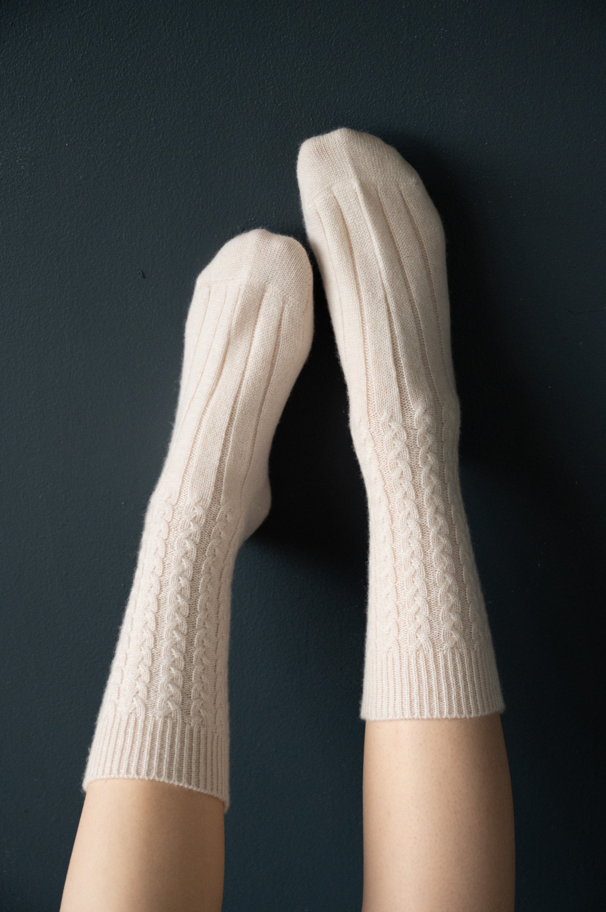Cashmere Bed Socks in Aran Stitch