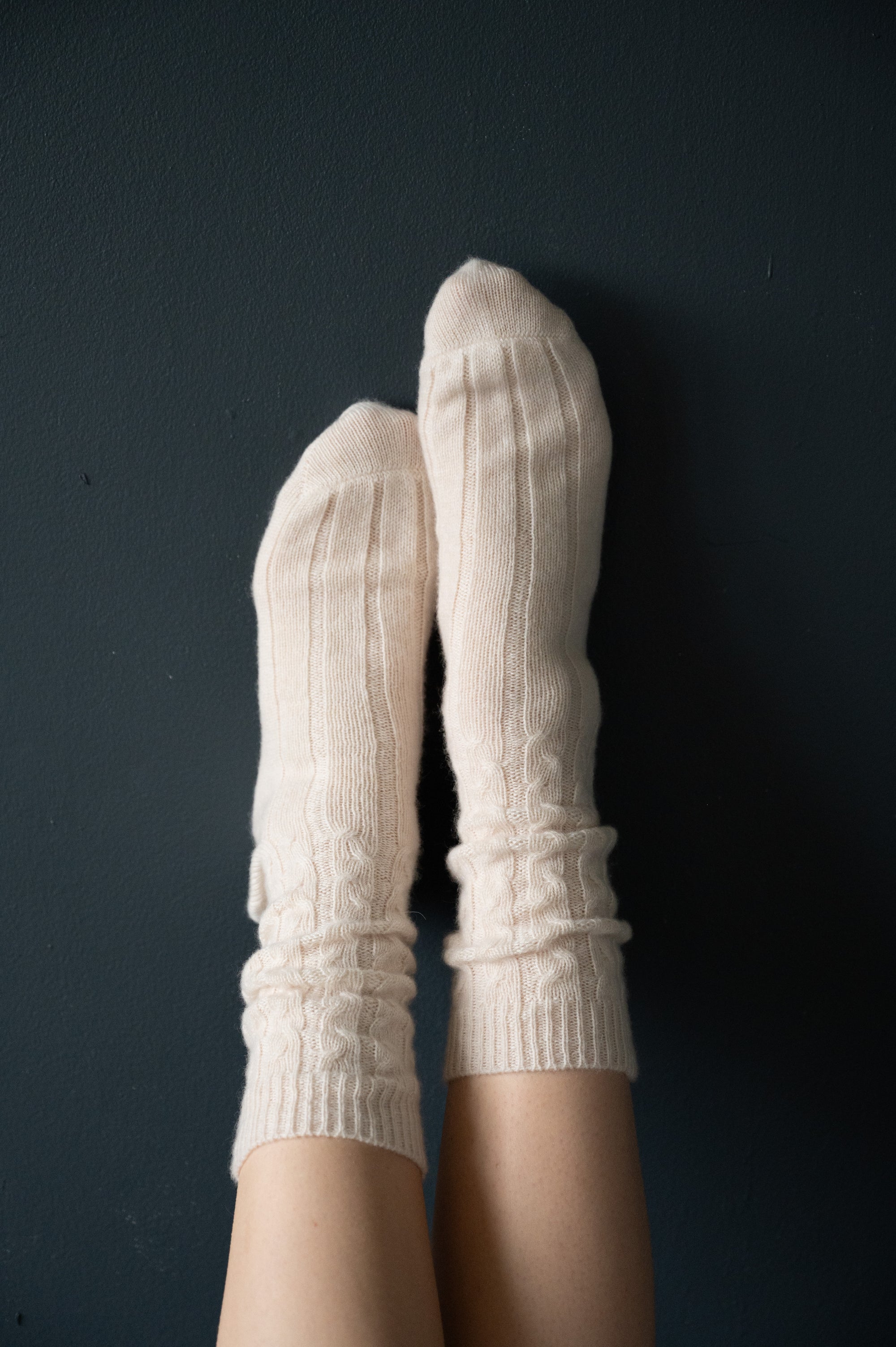 Cashmere Bed Socks in Aran Stitch
