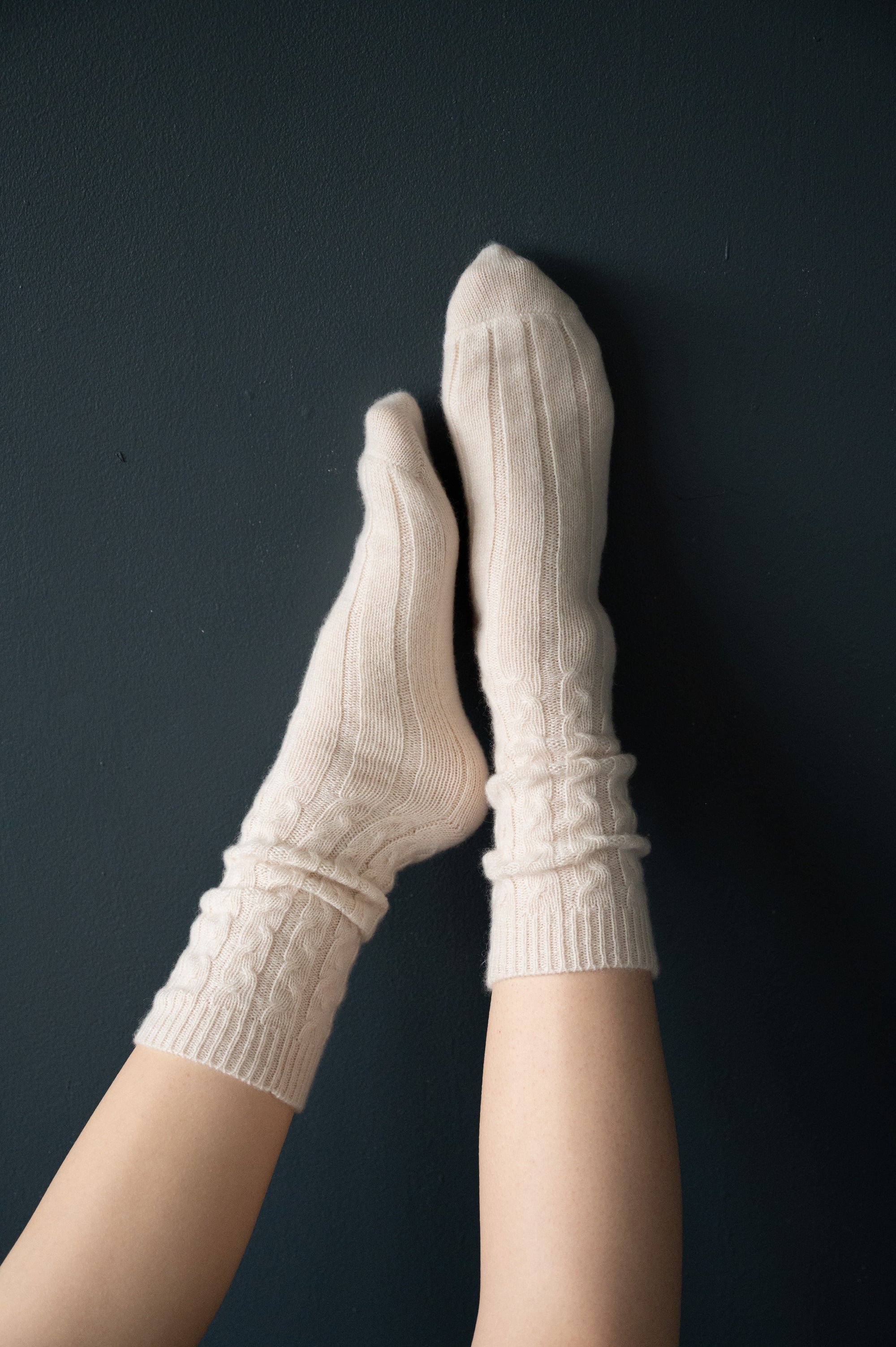 Cashmere Bed Socks in Aran Stitch