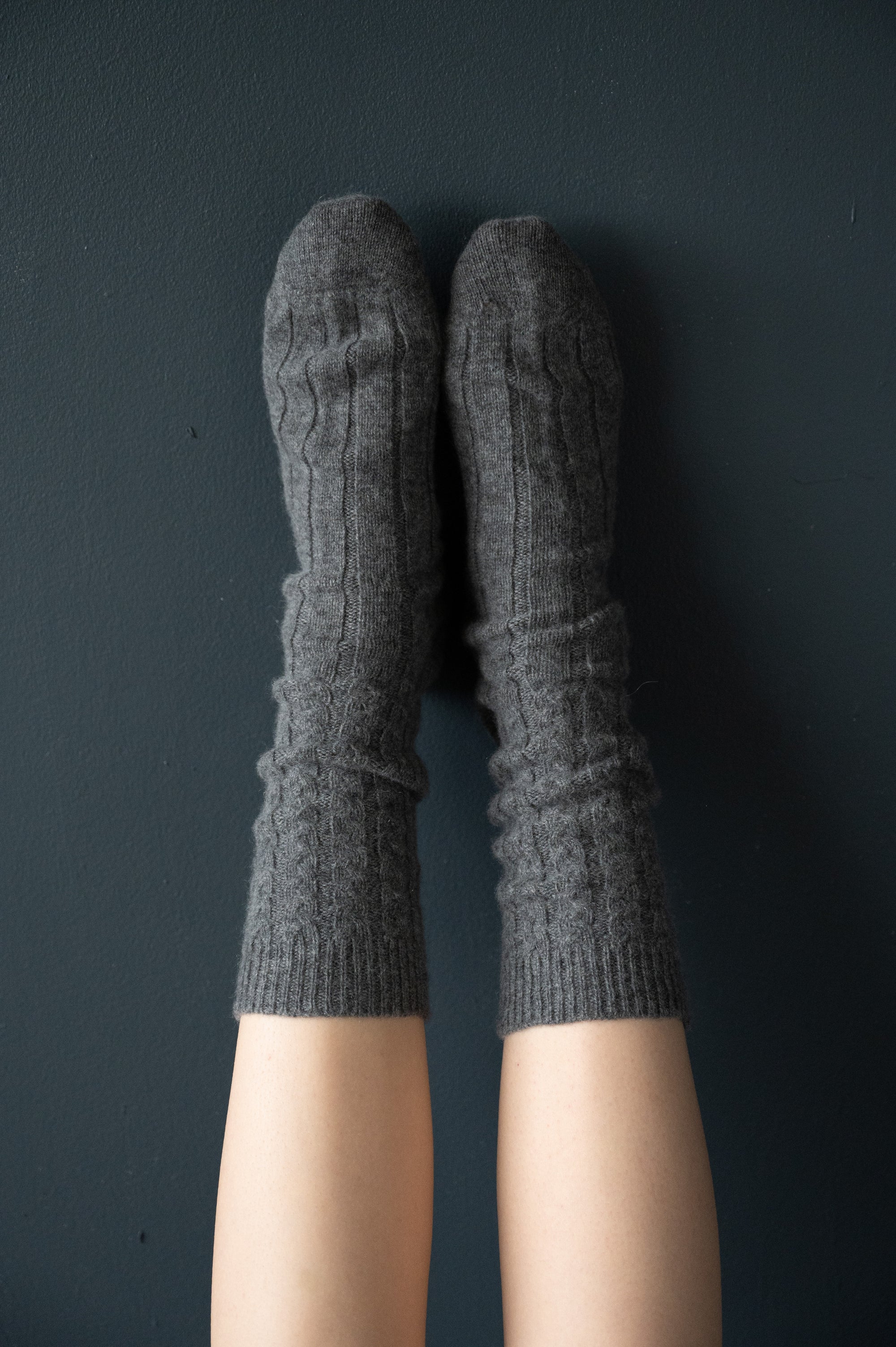 Cashmere Bed Socks in Aran Stitch