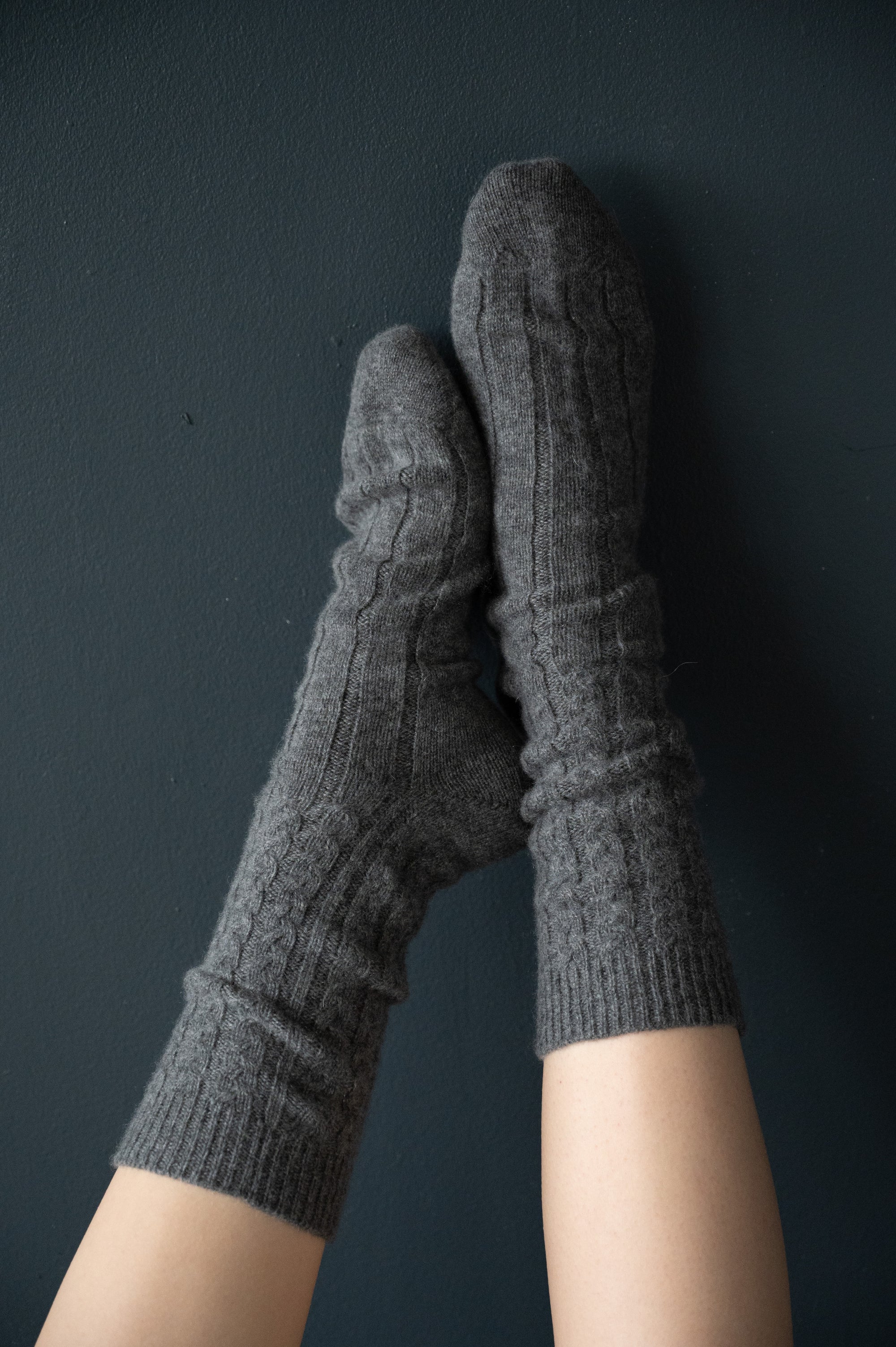 Cashmere Bed Socks in Aran Stitch