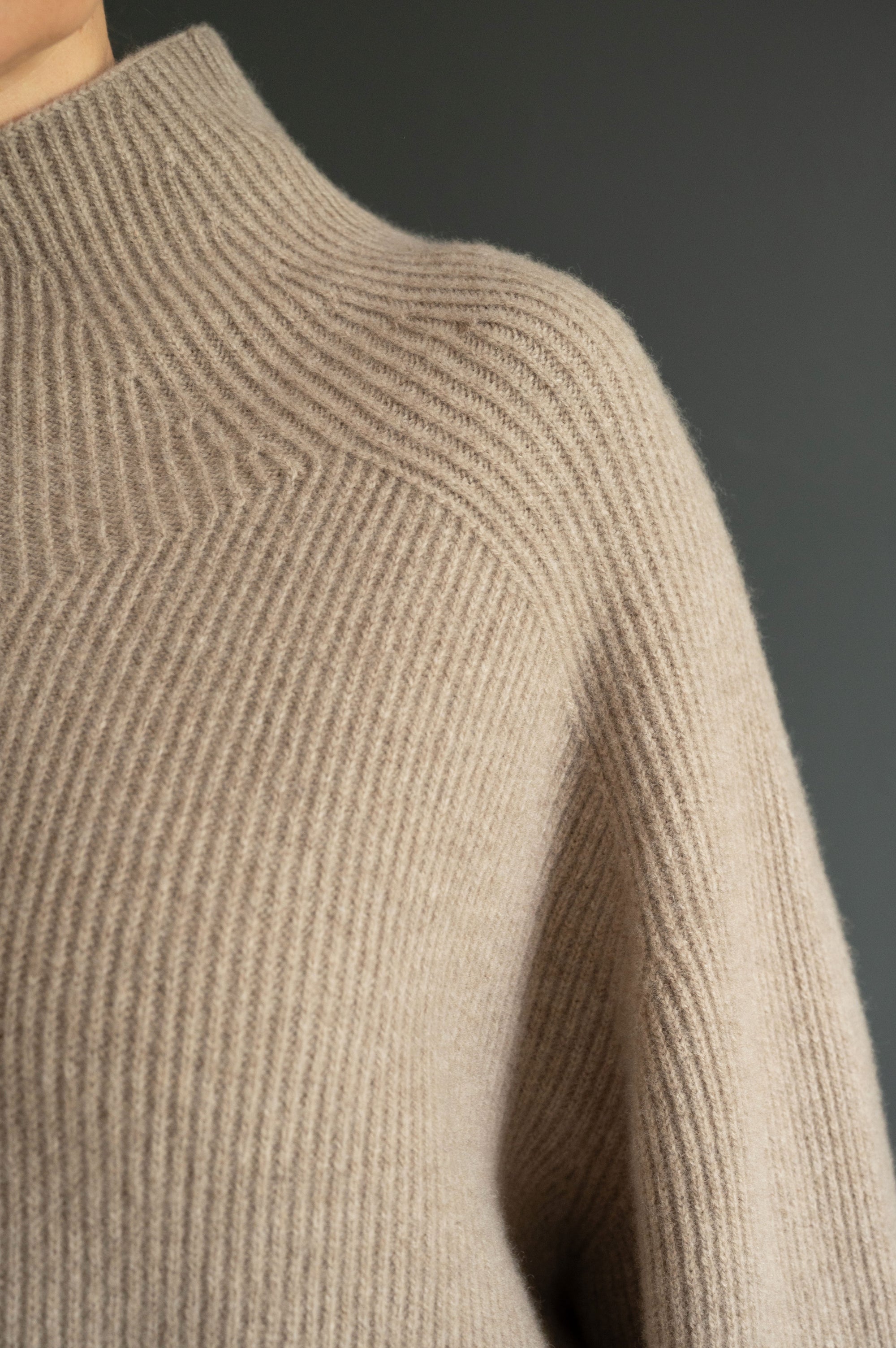 Long Ribbed Merino Sweater in Dark Beige