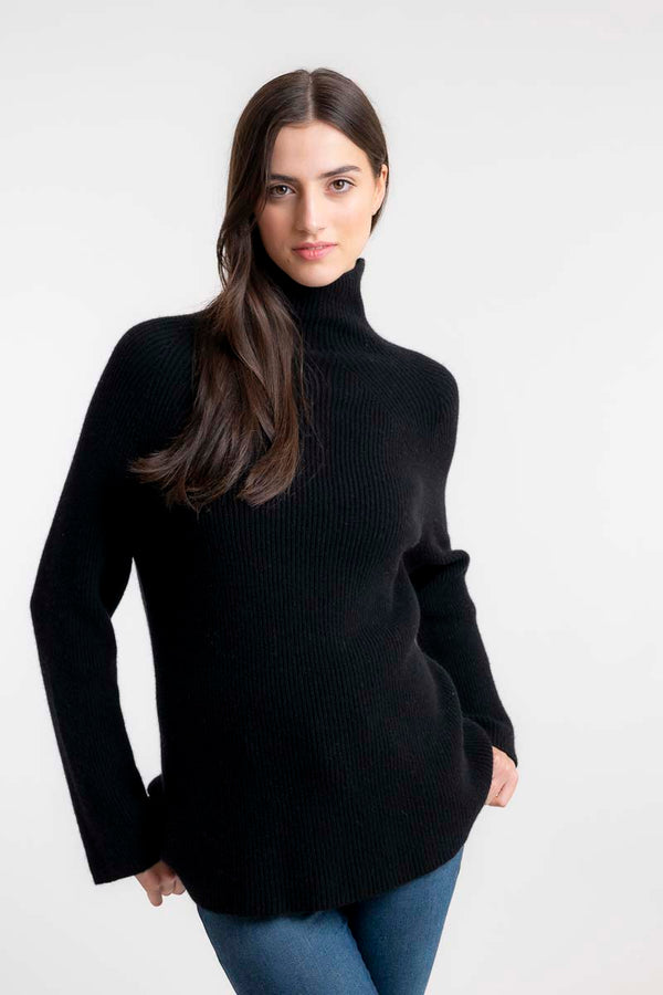 Gerippter Kaschmirpullover Schwarz