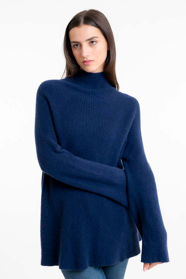 Gerippter Kaschmirpullover in Marineblau