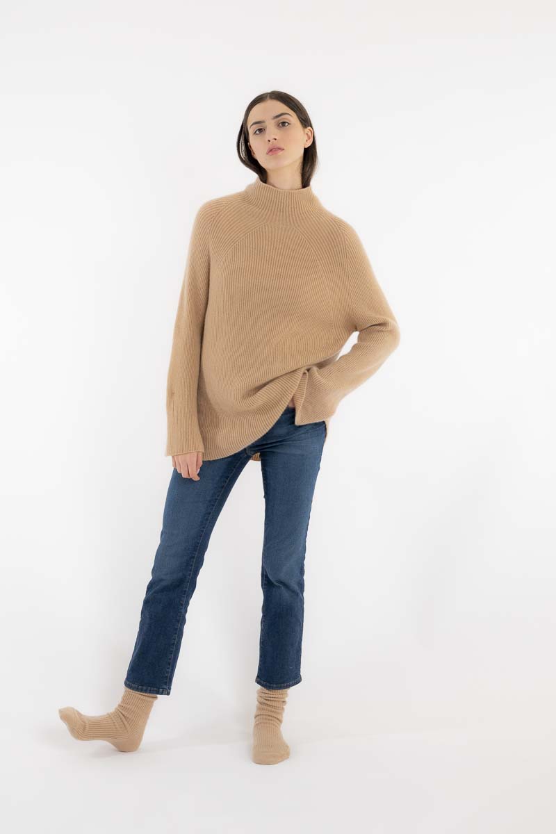 Gerippter Kaschmirpullover Sand