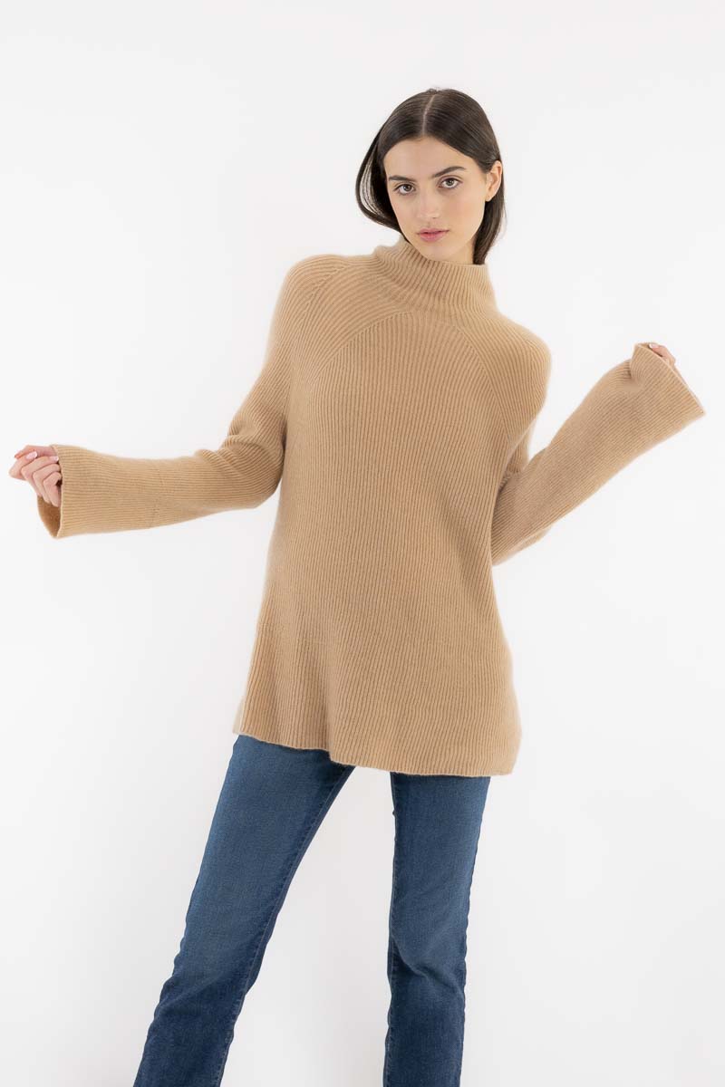 Gerippter Kaschmirpullover Sand