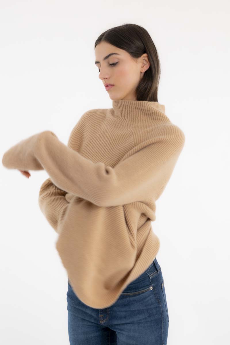 Gerippter Kaschmirpullover Sand