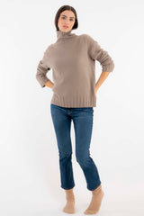 Kaschmir-Pullover mit Sattelschulter, Dunkelbeige