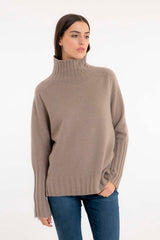 Cashmere Saddle Shoulder Sweater Dark Beige
