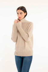 Kaschmir-Sattelschulterpullover Hellbeige