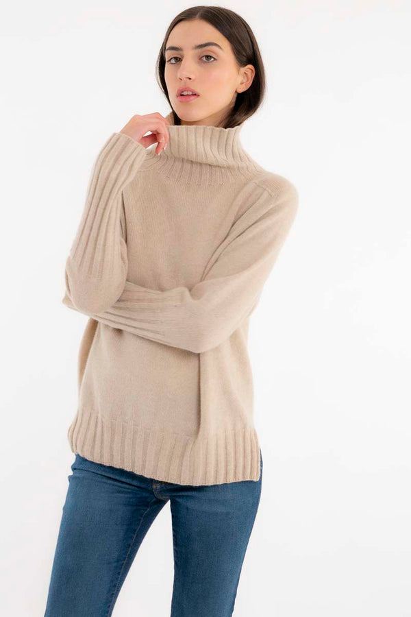 Cashmere Saddle Shoulder Sweater Light Beige