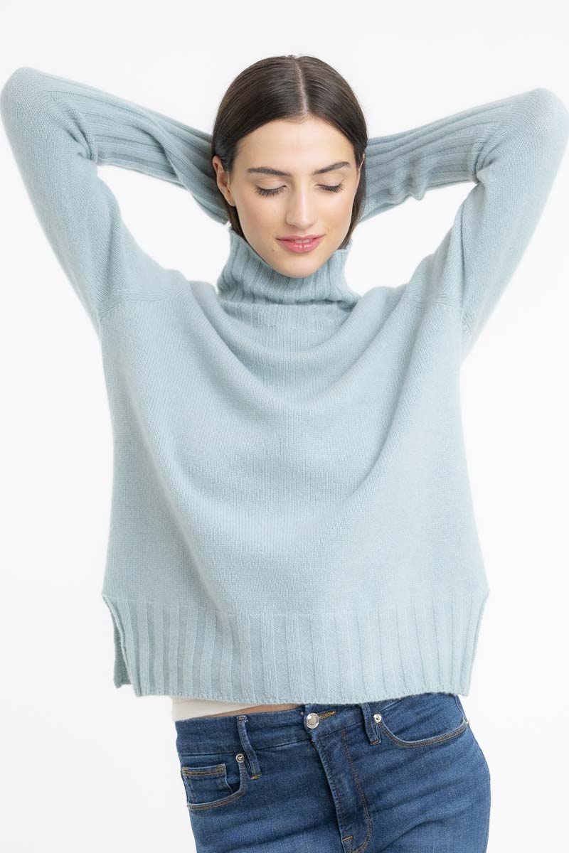 Pull Epaule Selle Cachemire Rose Clair