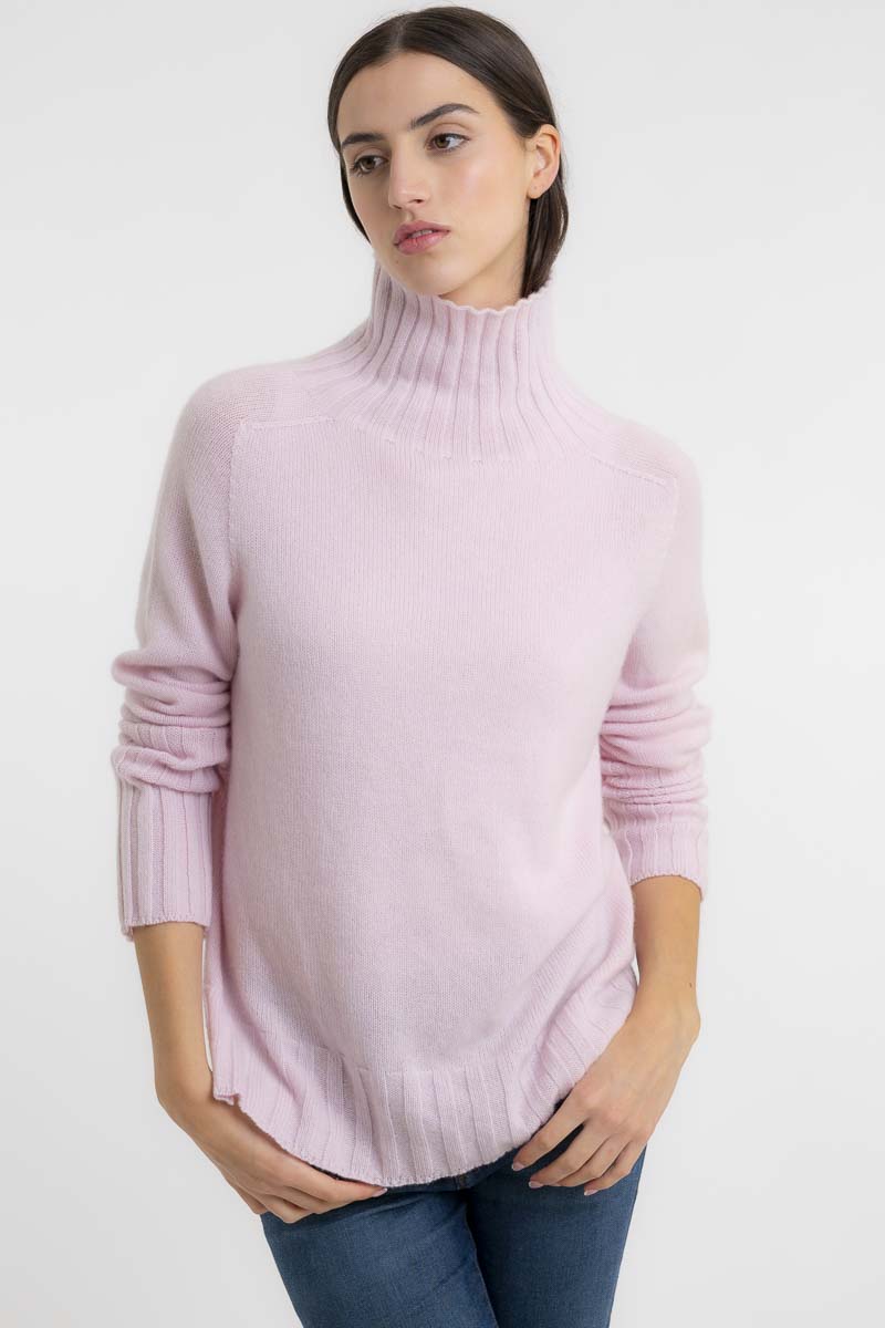 Cashmere Saddle Shoulder Sweater Light Pink