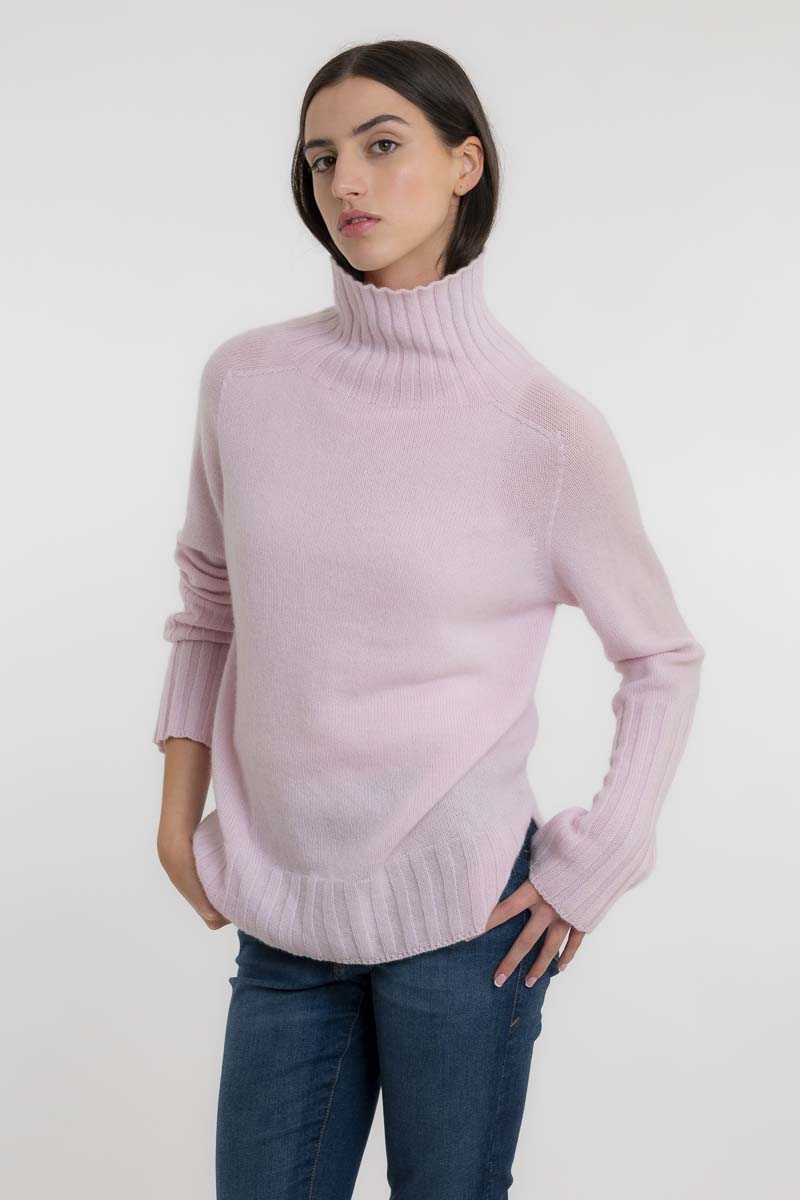 Cashmere Saddle Shoulder Sweater Light Pink