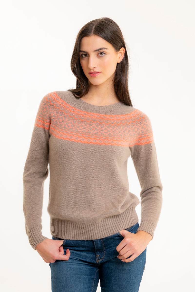 Fair-Isle-Kaschmirpullover Dunkelbeige