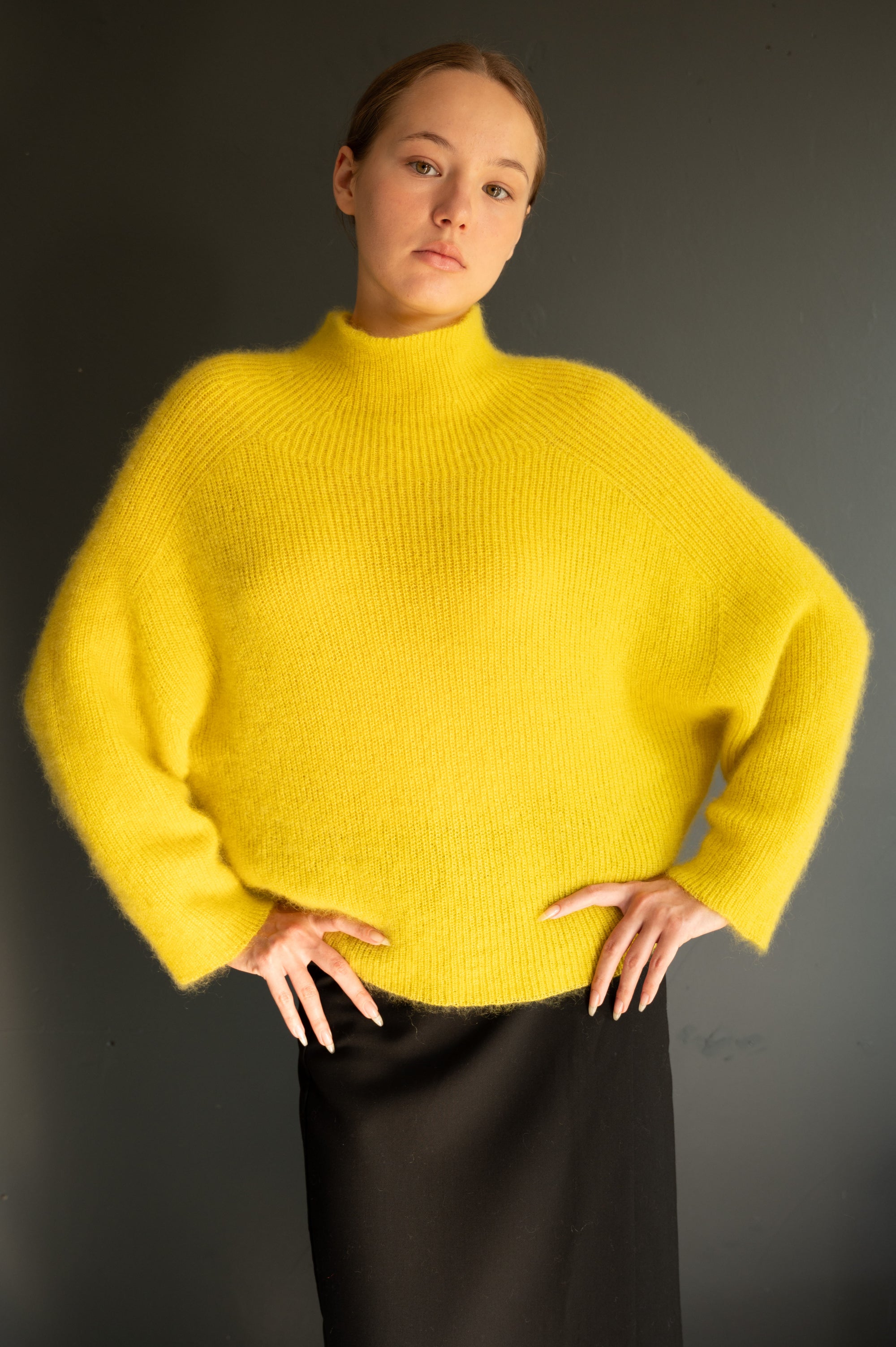 Mohair &amp; silk loose fit sweater in Lemon Yellow