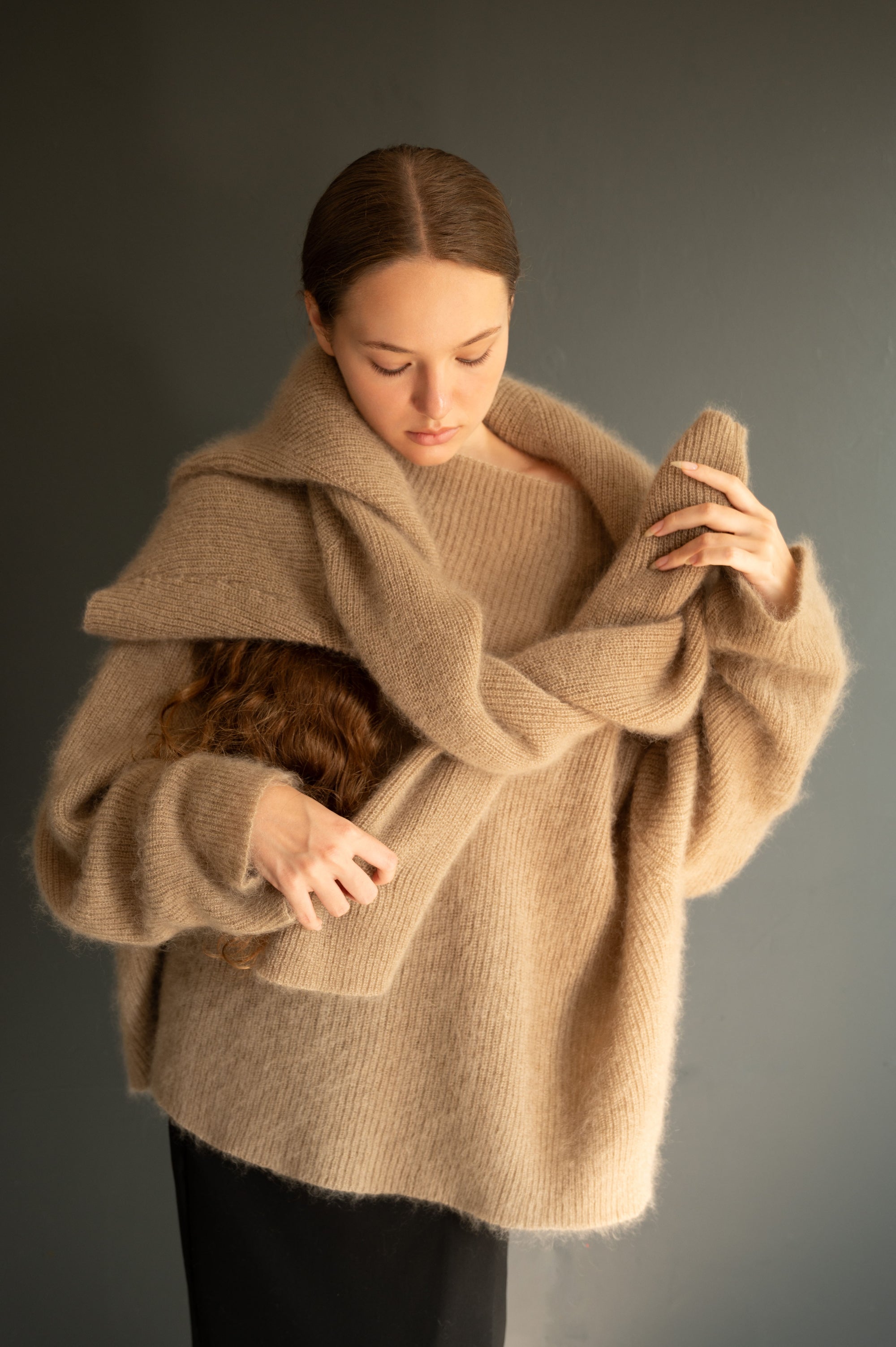 Mohair &amp; silk loose fit sweater in Beige