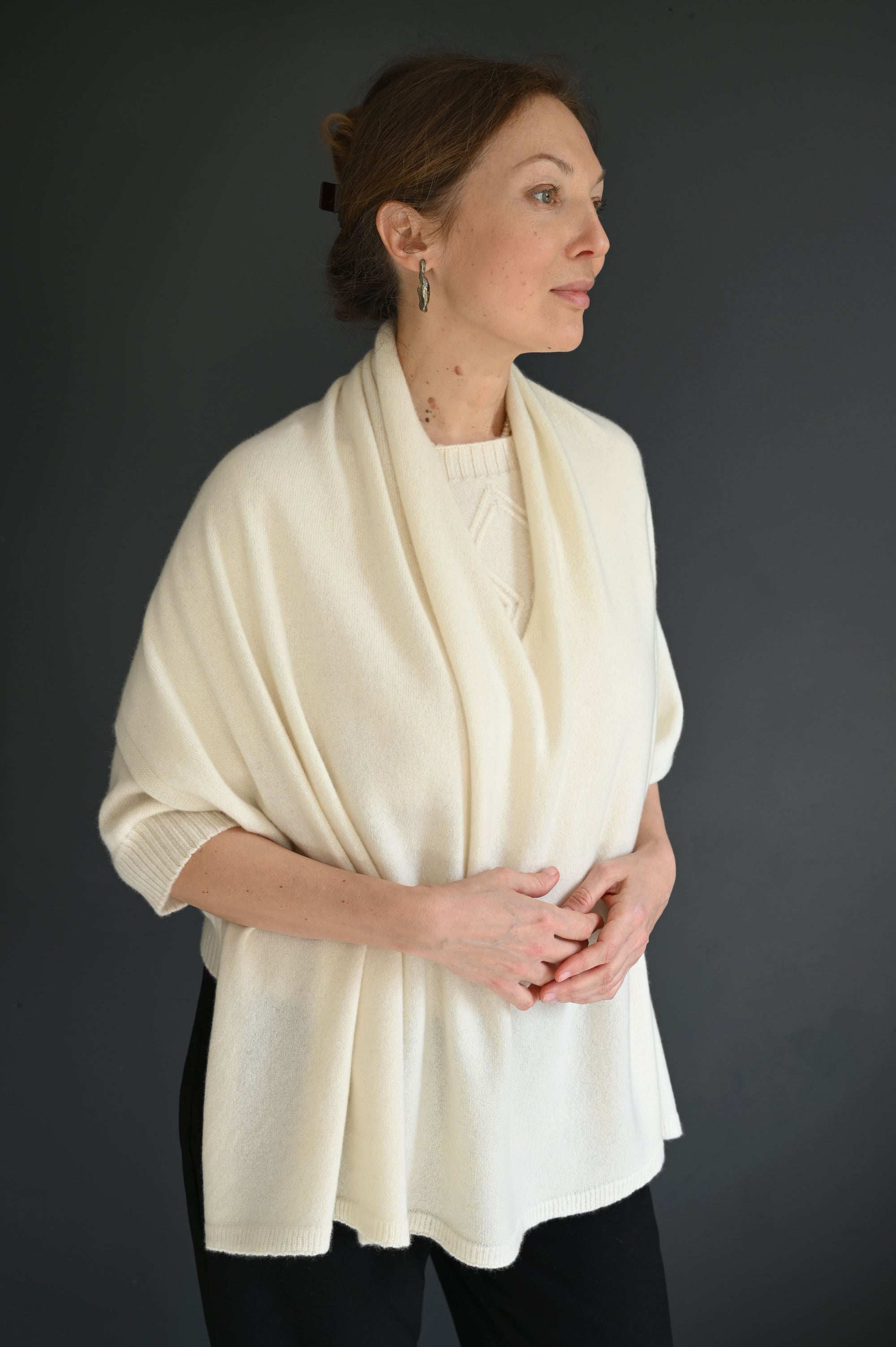 Pure Cashmere Versatile Poncho Ivory White