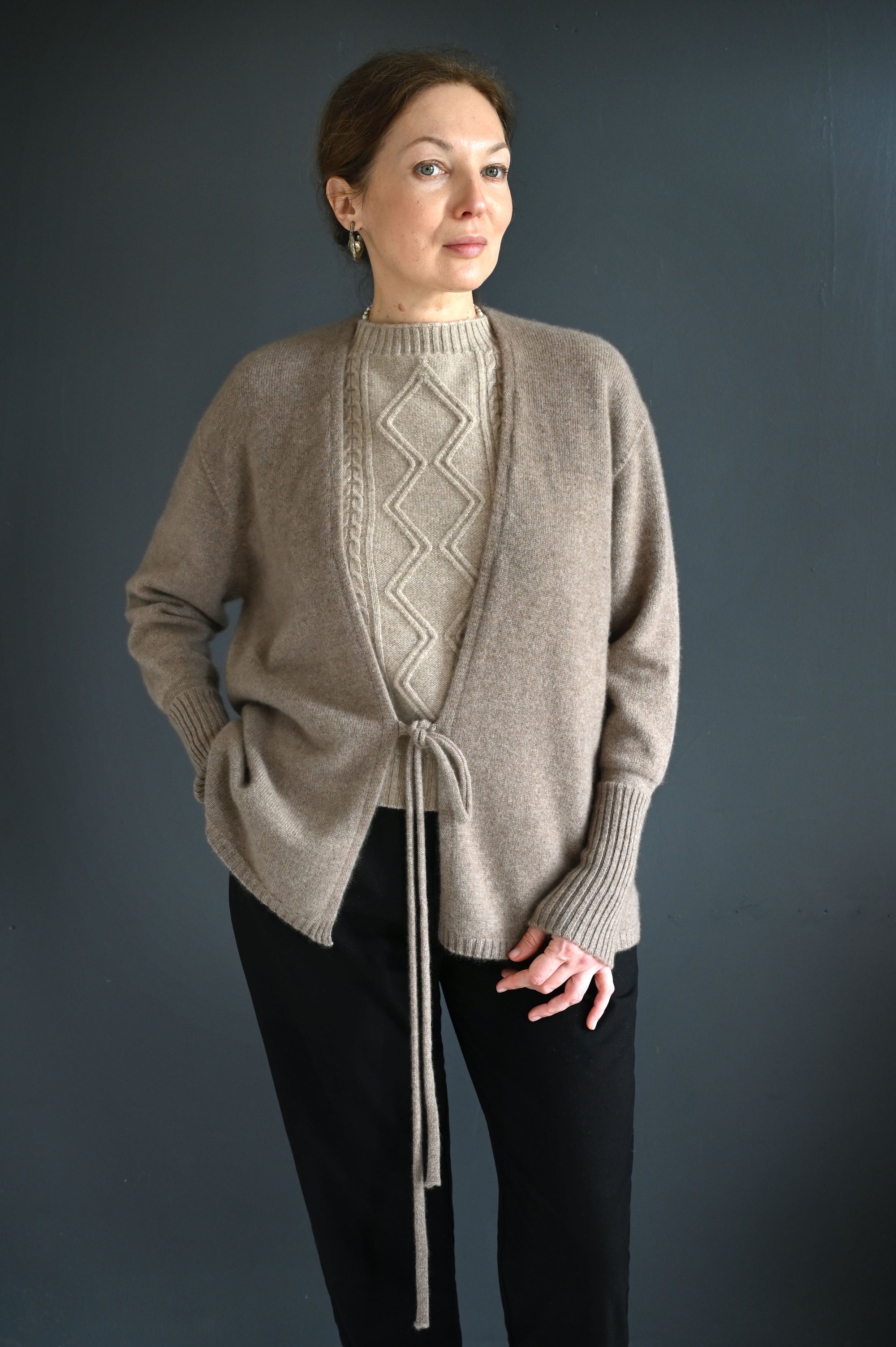 Cashmere Wrap Cardigan Light Brown