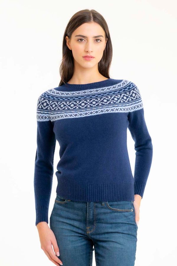 Fair Isle Cashmere Sweater Navy