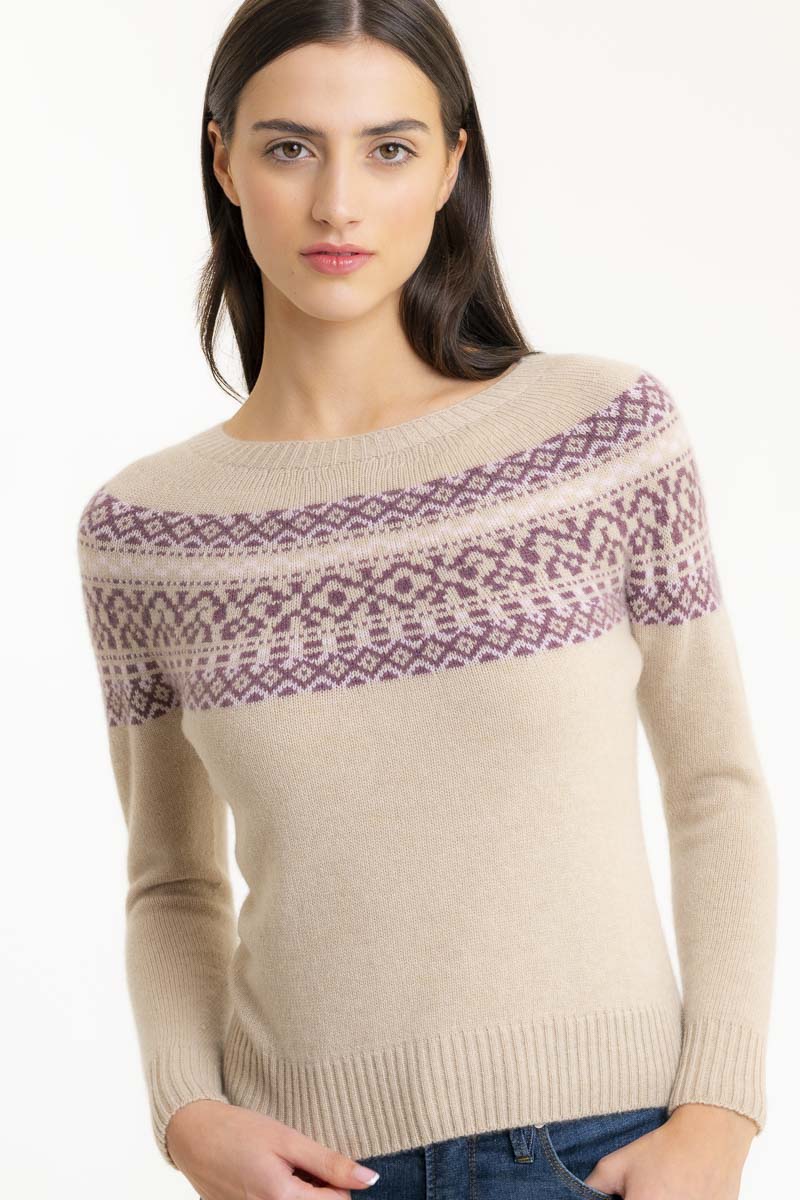 Fair Isle Cashmere Sweater Light Beige