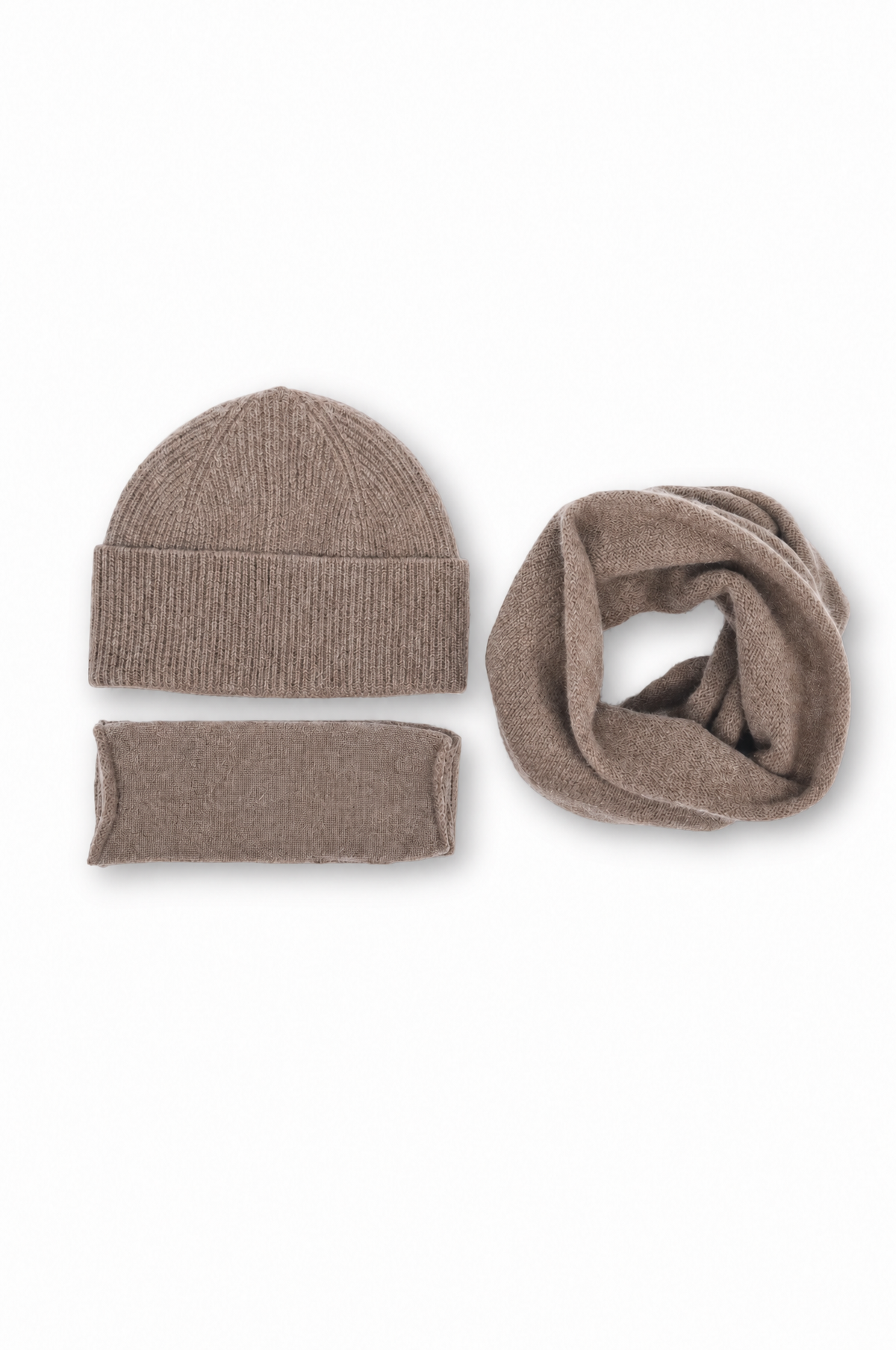 Cashmere Fisherman Hat &amp; Jersey Snood &amp; Jersey Mittens Gift Set
