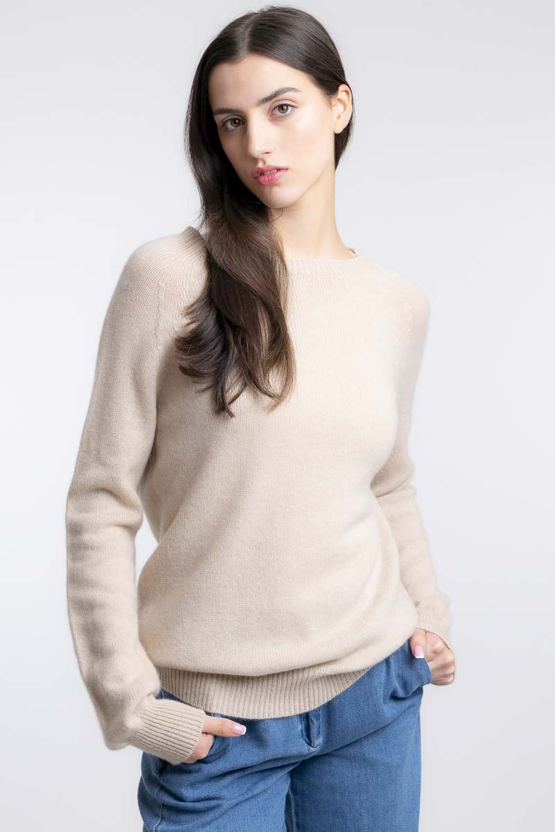 Kaschmir-Raglanpullover Hellbeige