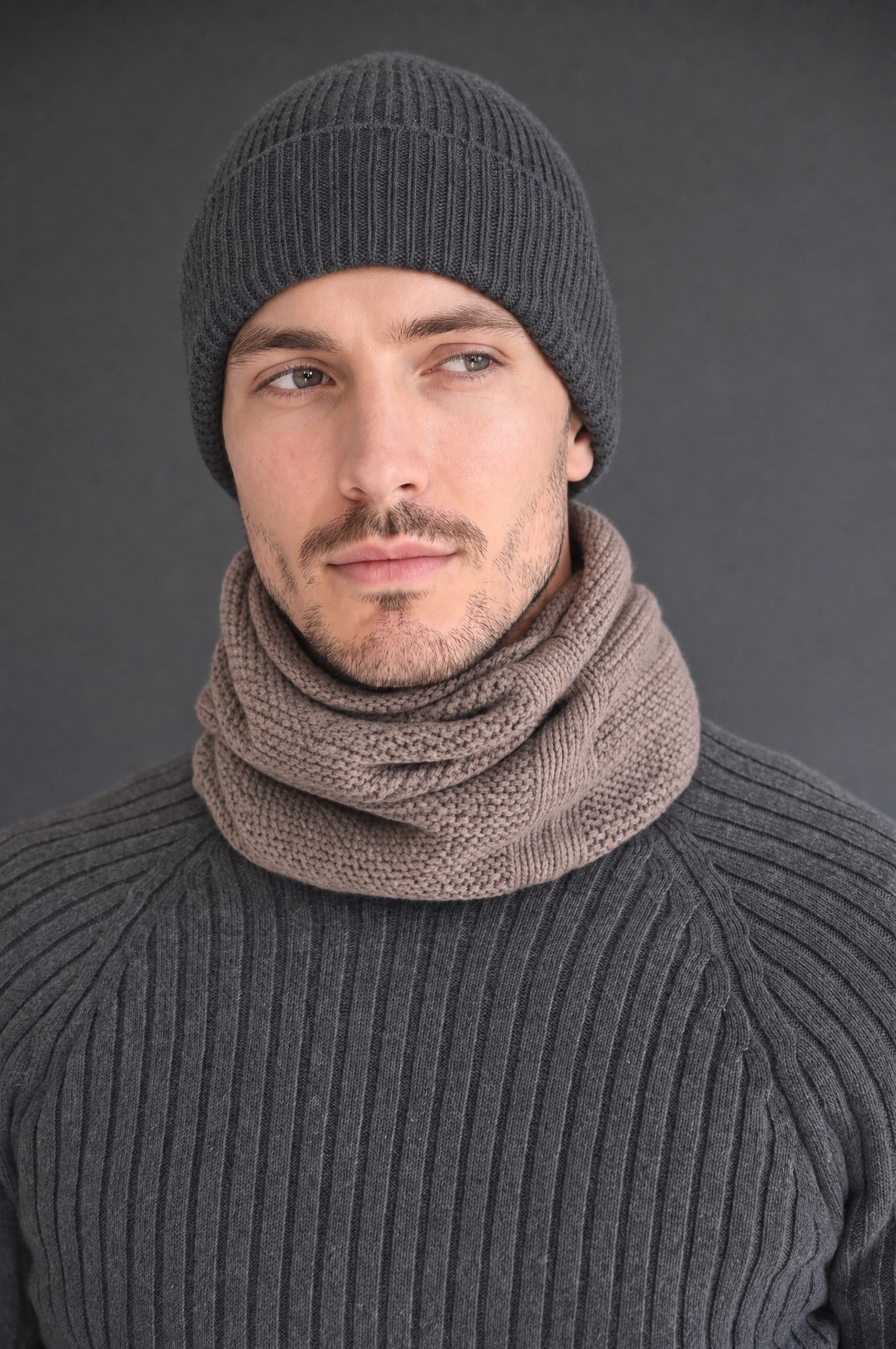 Men's Merino Wool Snood Dark Beige